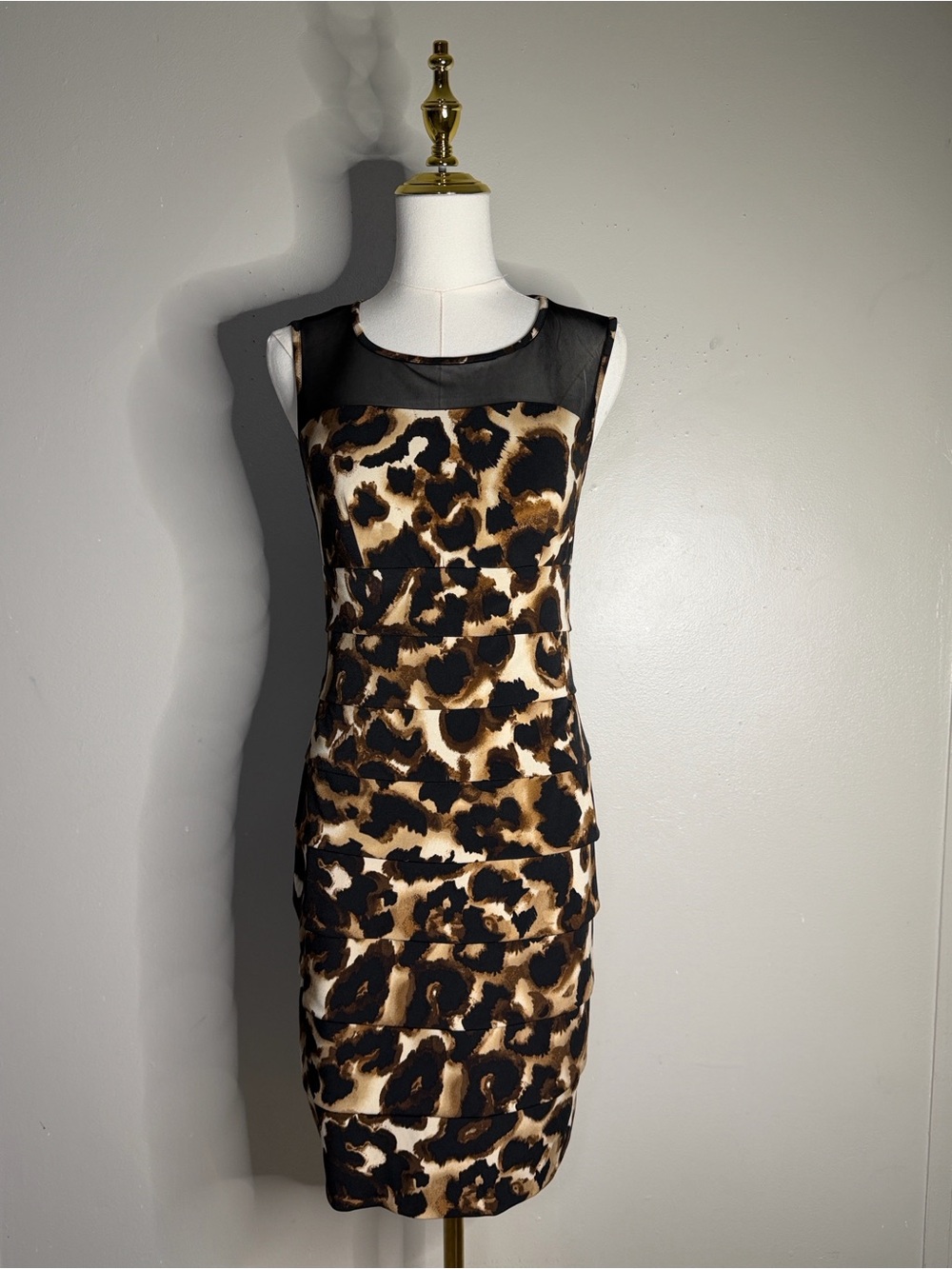 Enfocus Studio Leopard Print Mini Dress with Sheer Black Yoke